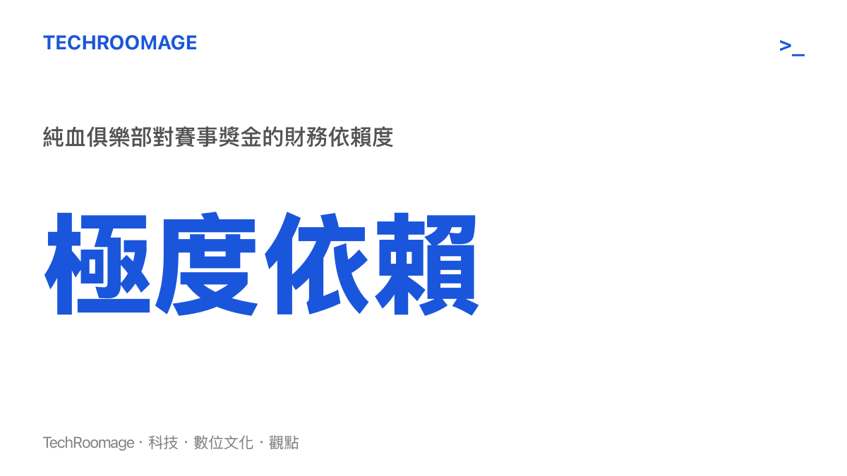 統計圖卡呈現純血電競俱樂部在缺乏大型母集團支撐下，對賽事獎金的財務依賴程度極高。