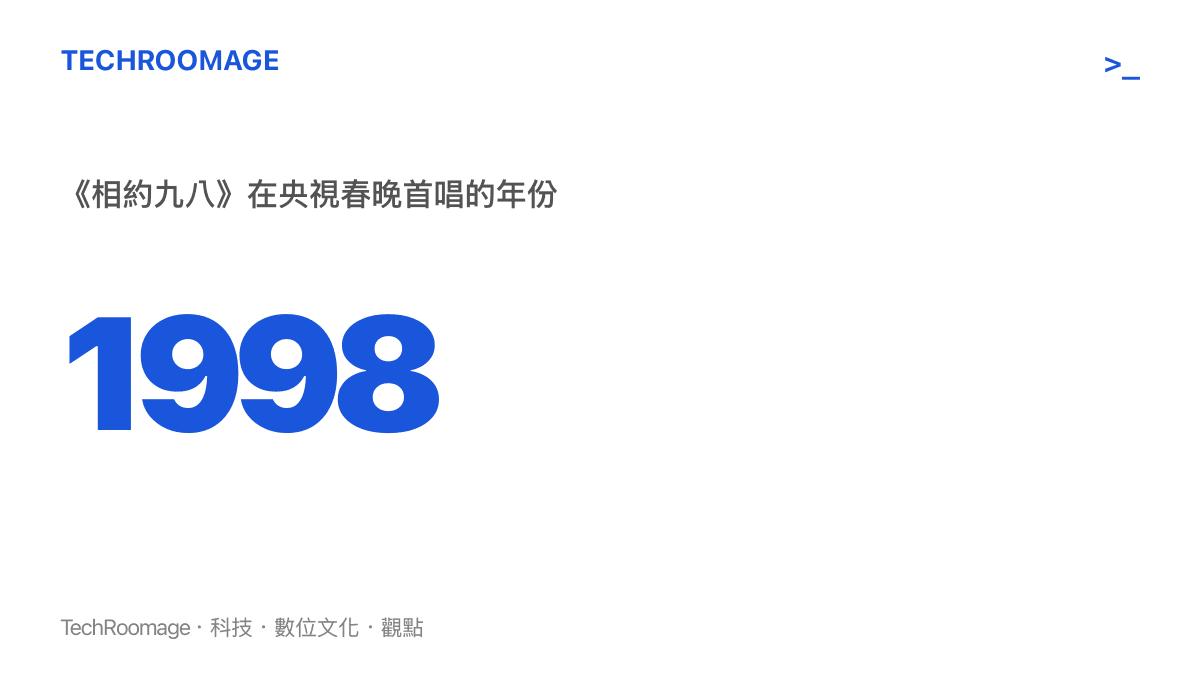 統計圖卡標示《相約九八》於1998年在央視春晚首次由那英與王菲同臺演唱
