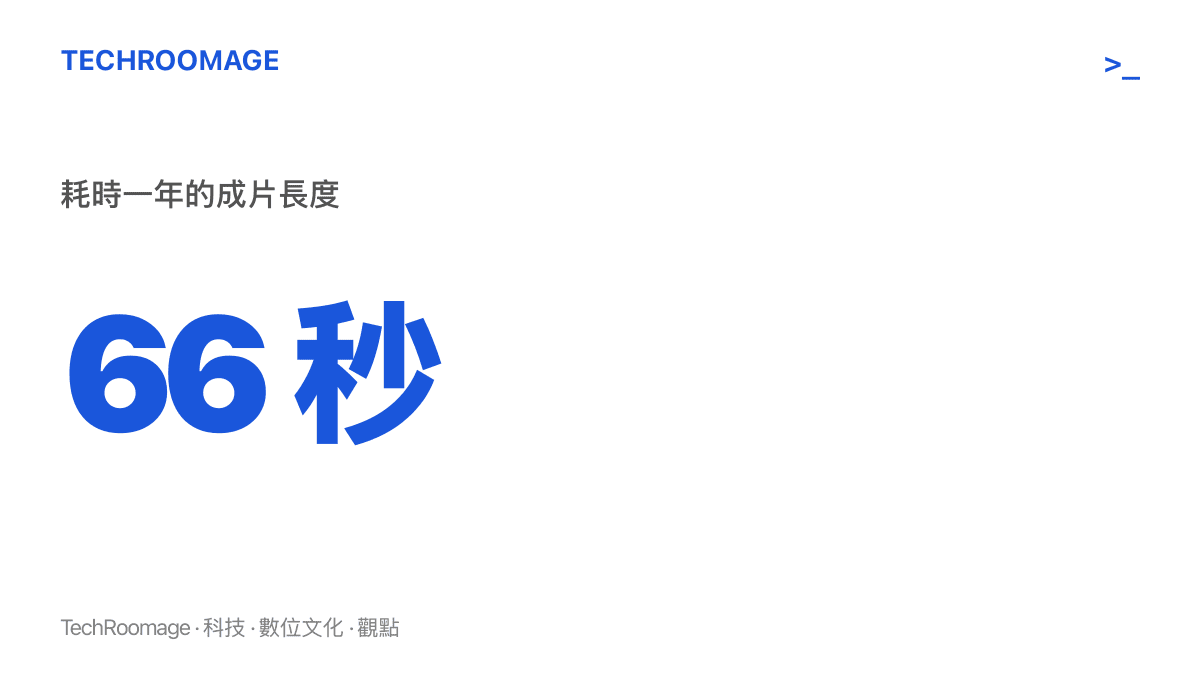 統計圖卡顯示這支由單人耗時一年製作的明日香 CG 動畫，成片長度只有 66 秒