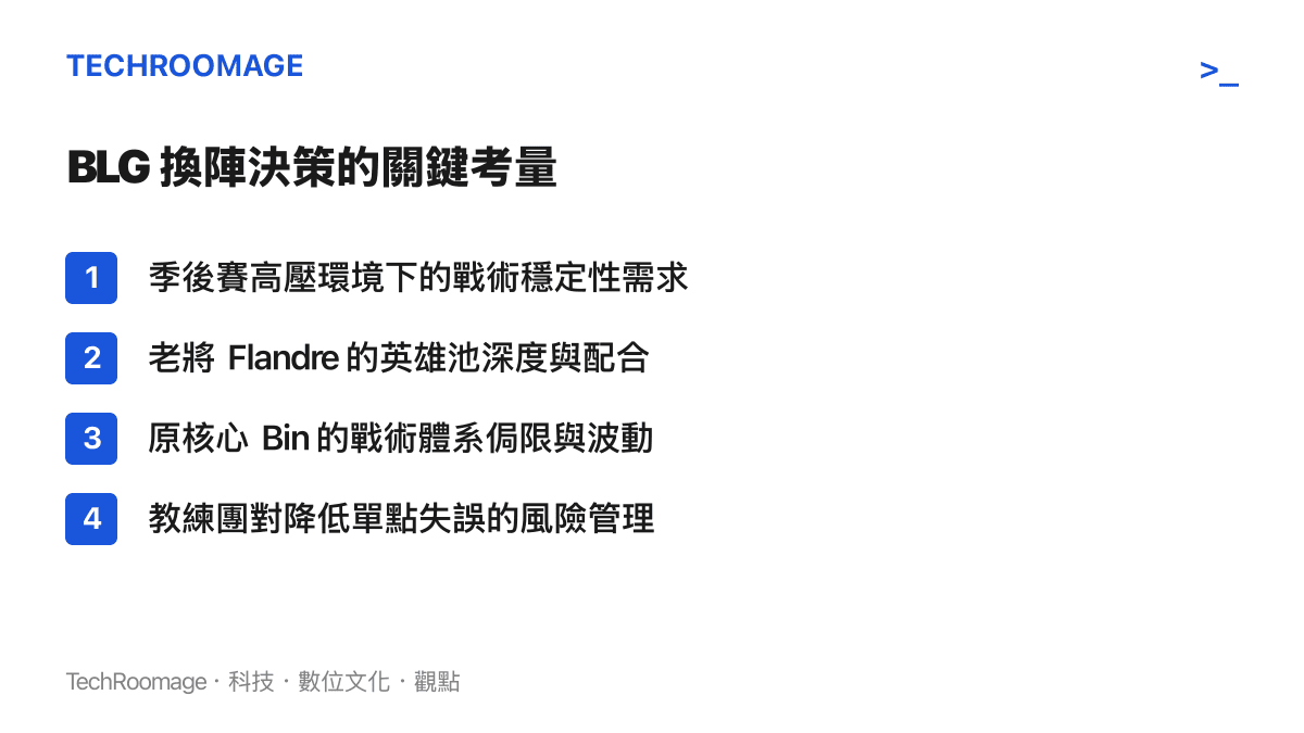 BLG 戰隊在季後賽階段更換首發上單選手的四項戰術與管理決策考量