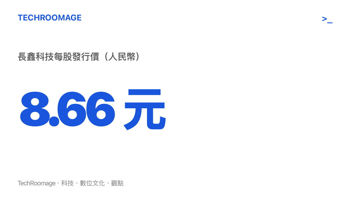 長鑫科技股票發行價定為每股 8.66 元人民幣的重點數據圖卡