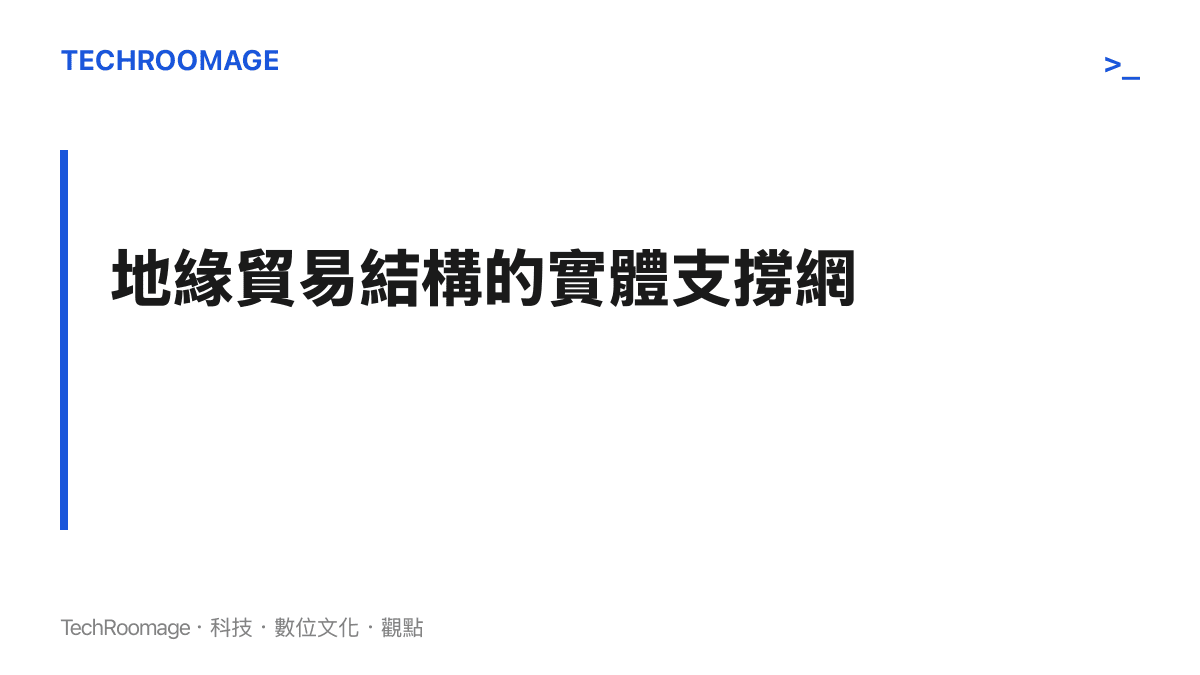 一張段落標題圖卡，視覺呈現「黃金大外環」作為地緣貿易結構實體支撐網的藍色公路脈絡意象