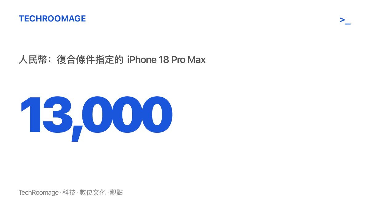 統計圖卡呈現這次和好條件開價人民幣 13,000 元，指定機種為當季新上市的 iPhone 18 Pro Max
