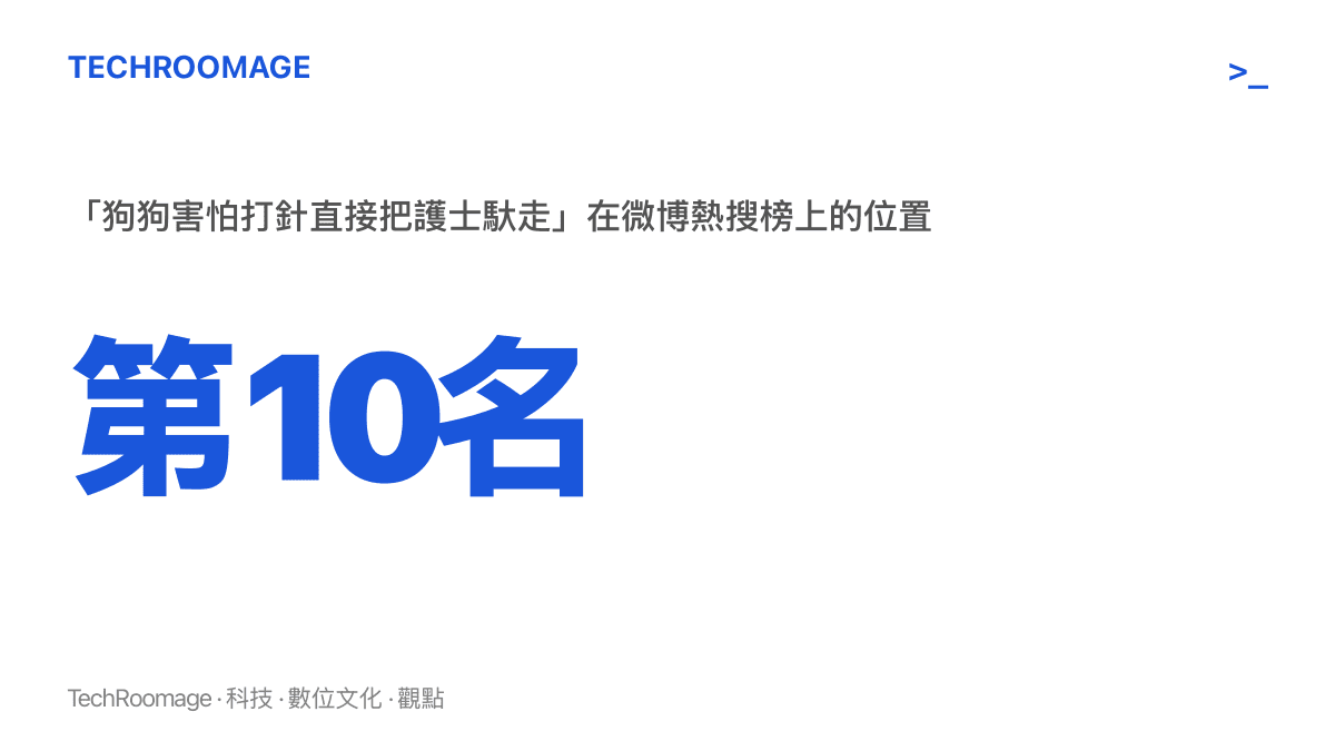 統計圖卡呈現狗狗怕打針馱走護理師的詞條登上微博熱搜榜第十名的位置