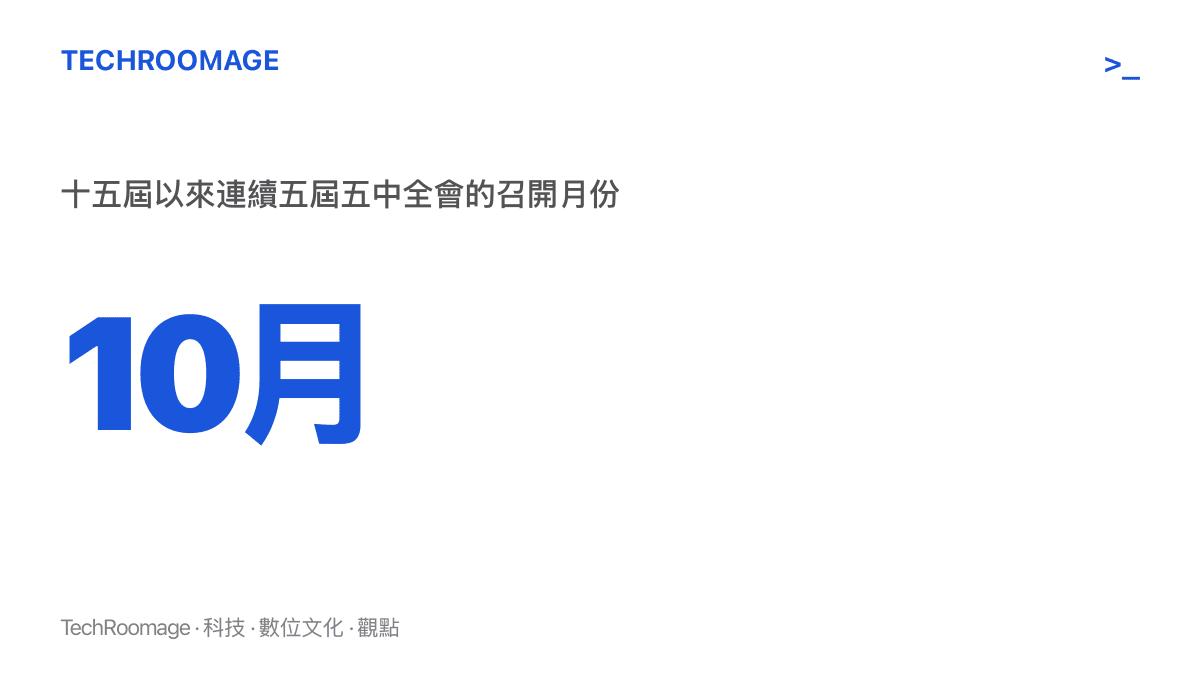 統計圖卡呈現自2000年起的十五屆至十九屆，連續五屆中共中央五中全會都在10月召開的會期規律
