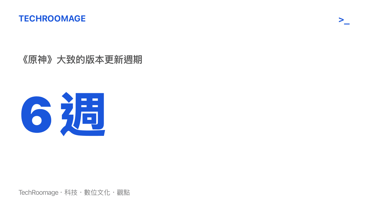 《原神》約每六週一次版本更新週期的統計圖卡