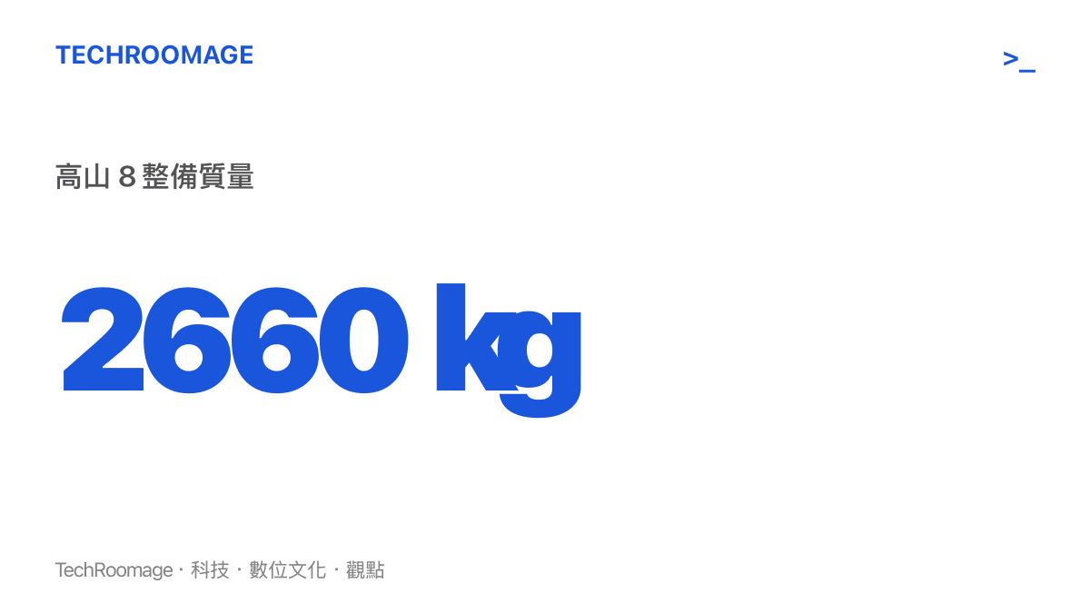 長城魏牌高山 8 的車輛整備質量高達兩千六百六十公斤的統計數據