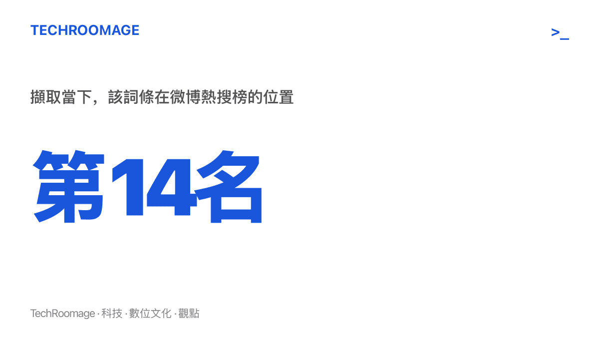 統計圖卡標示粉絲告白詞條在微博熱搜榜第十四名的位置，呈現這則詞條的互動量與討論量級