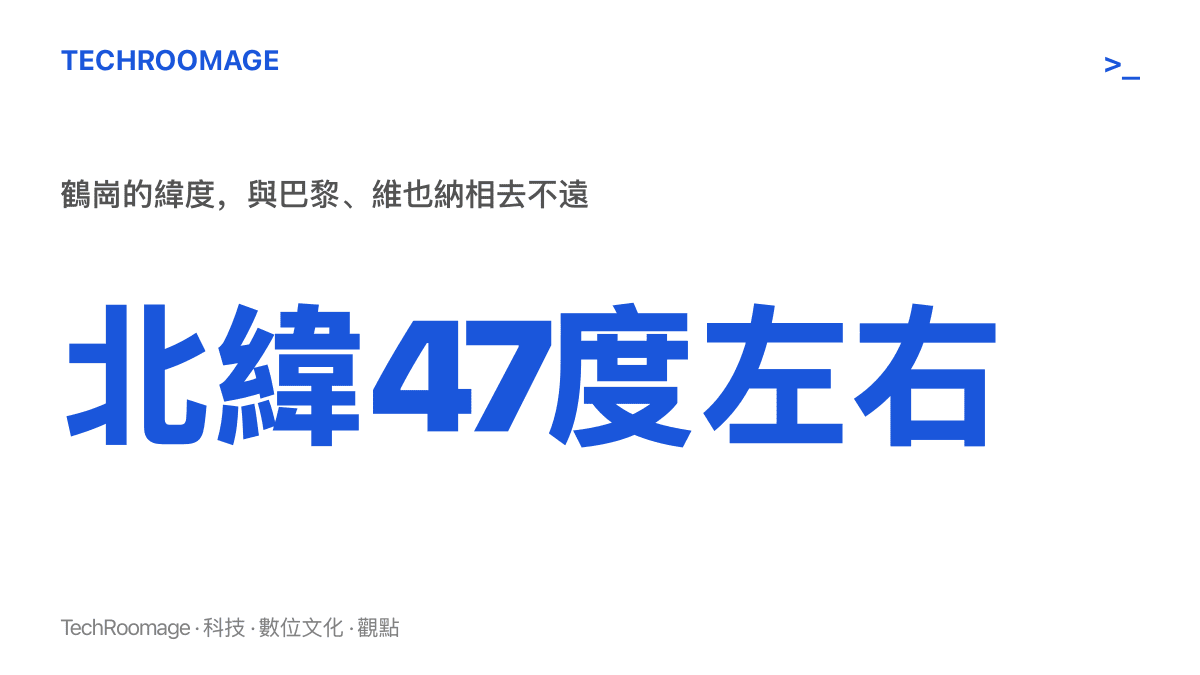 統計圖卡呈現鶴崗位於北緯47度左右的緯度位置，與巴黎、維也納等歐洲城市緯度相近