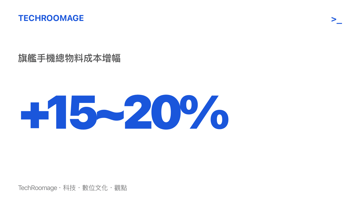 統計數據呈現近年高階旗艦手機總物料成本較前一代增長約百分之十五至二十