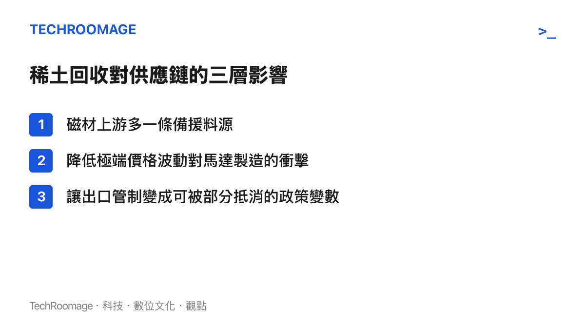 稀土回收對馬達磁材與供應鏈影響的三層拆解