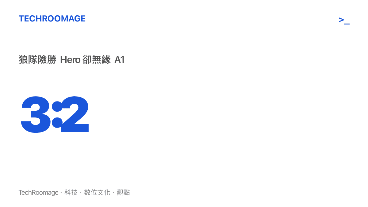 統計數字呈現重慶狼隊以三比二擊敗南通 Hero 久競，卻因積分劣勢落入 A2 卡位賽的賽果