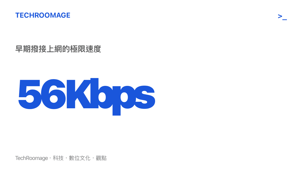 呈現早期撥接上網時代 56Kbps 的極限網路速度數值