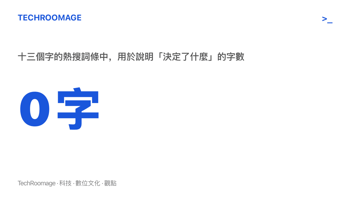 統計圖卡呈現「葡媒稱C羅已做出不可逆決定」這則十三字詞條裡，用來說明決定內容的字數為零