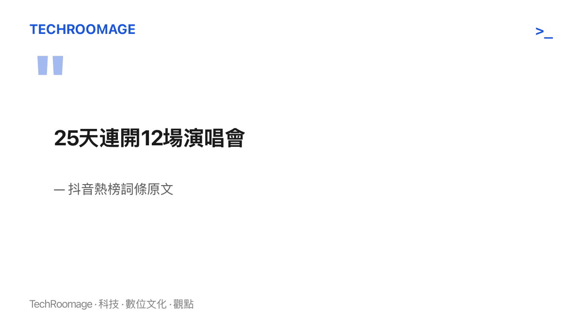 引言圖卡呈現抖音熱榜上「鄧紫棋25天連開12場演唱會」的原始詞條文字