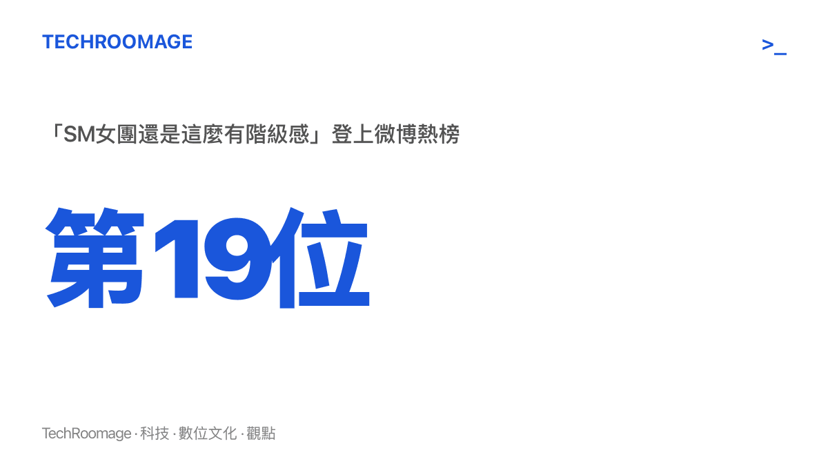 統計圖卡呈現「SM女團還是這麼有階級感」一詞登上微博熱榜第19位的即時排名