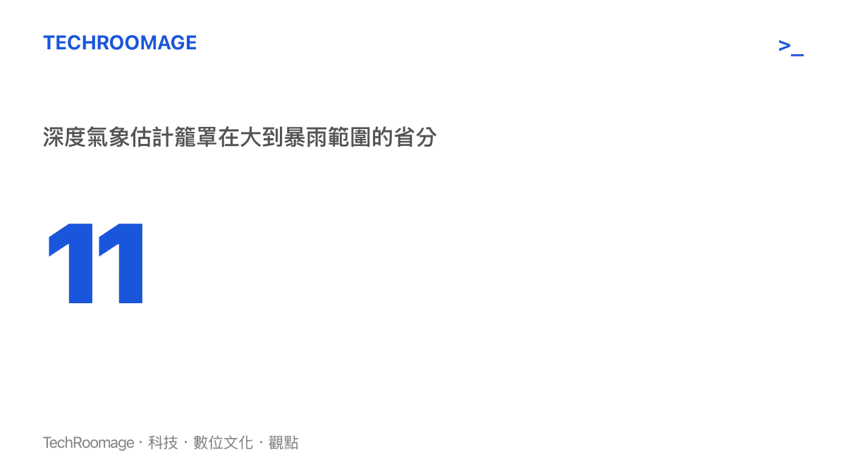 統計圖卡顯示氣象頻道深度氣象估計約11個省分出現大到暴雨