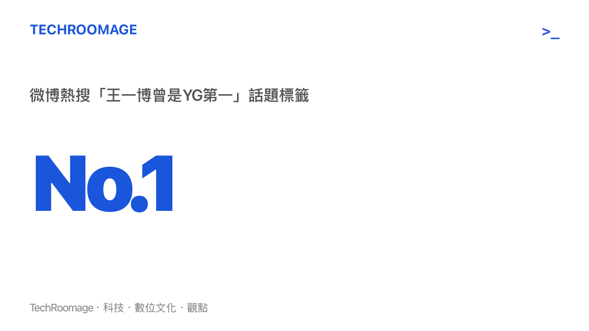 一個呈現數值 No.1 的統計圖卡，對應微博熱搜上關於王一博曾在YG娛樂獲得第一名的傳聞標籤