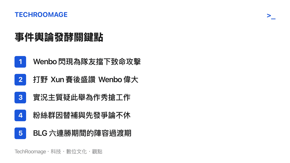 條列式整理出 Wenbo 閃現擋子彈事件在網路發酵的五大輿論關鍵點