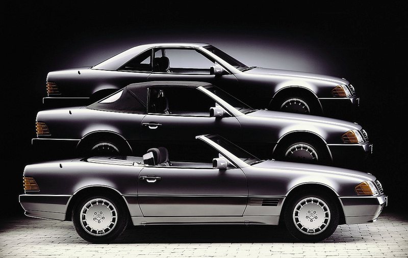 第四代賓士SL（R129）採軟頂頂蓬設計，第七代SL將回歸當年風采。 圖／Mercedes-Benz提供