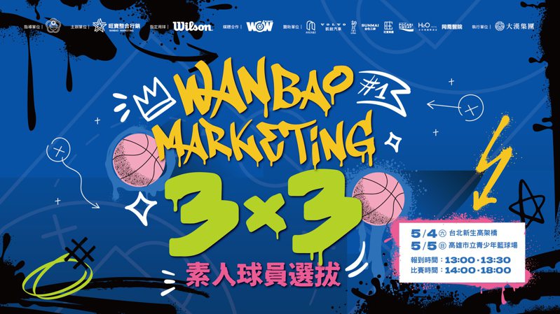 「旺寶整合行銷職業3x3球隊素人球星海選」將分別於5月4日在台北、5月5日在高雄。圖／旺寶整合行銷提供